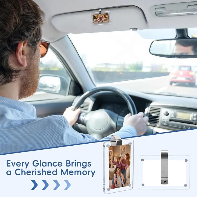 4 Pack Car Picture Holders, Clip Visor Photo Frame Acrylic Magnetic Picture Frames for Cars Sunvisor Display Personalized Memorial Family Dad Mother Couple Pet Wallet Size Photos 2.4 × 3.5 inch - Image 5