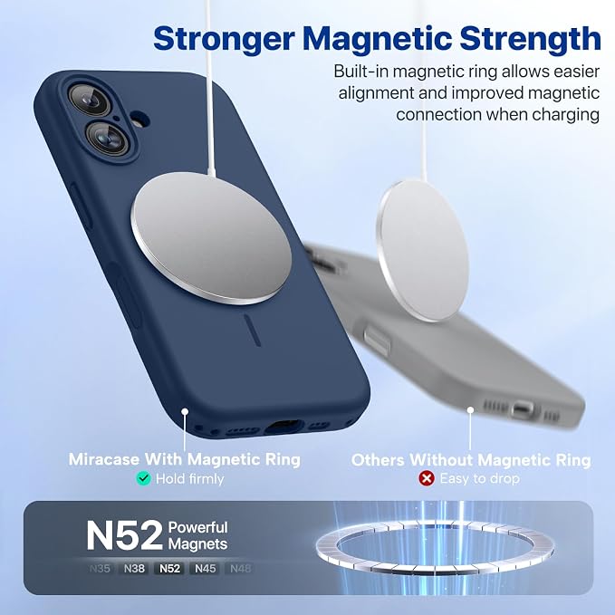 Miracase Silicone & Magnetic for iPhone 16 Case, Dark Blue | Compatible with MagSafe, Anti-Scratch Microfiber Lining, Liquid Silicone Case Shockproof Drop Protection Phone Case for 16 - Image 5