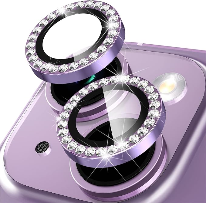 Suoman for iPhone 14 6.1 inch / 14 Plus 6.7 inch Camera Lens Protector, 9H Tempered Glass Film, [Does not Affect Night Shots] Metal Frosted Diamonds Independent Protective Cover- Diamond Purple by Suoman