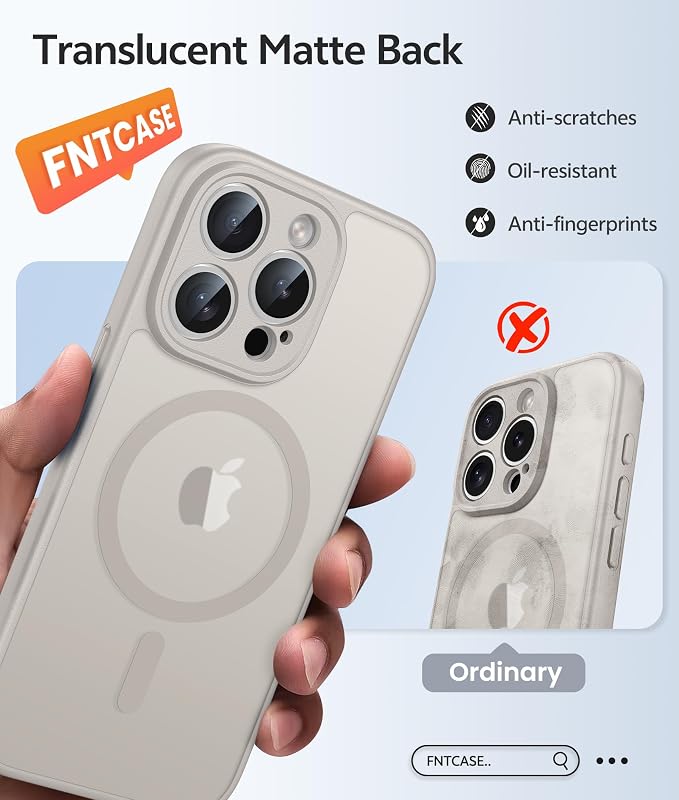 FNTCASE for iPhone 15 Pro Max Case, Fit for Magsafe, Glass Screen Protector | Full Camera Protection, Translucent Matte, 14FT Military Grade Drop Proof, Shockproof Protective Phone Cover, Off White - Image 6