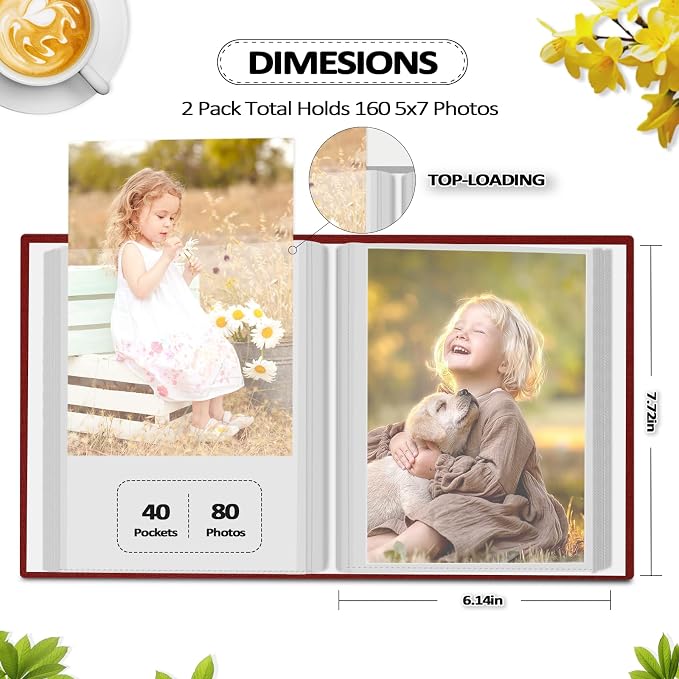 Popotop 2 Pack Photo Album 5x7 Pictures, Small Linen Slip-in Photo Albums Book for 80 Photos with 40 Pockets, Birthday Gifts for Women Mom Family Baby - Image 3