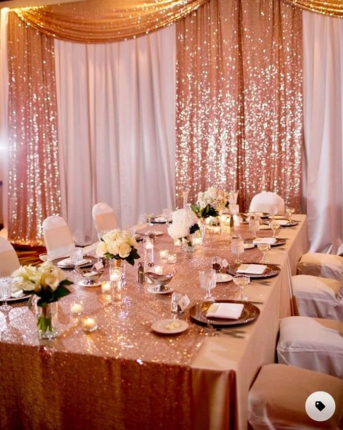 2ft x 8ft Rose Gold Sequin Backdrop Curtains Photography 2 Panels for Party Decoration, Rose Gold - Image 5