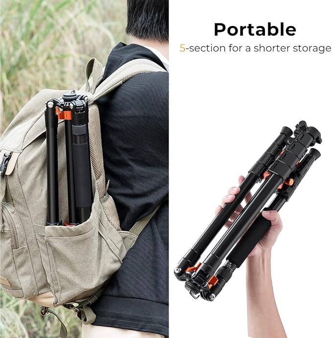 K&F CONCEPT 73 inch /186cm Camera Tripod,Transverse Center Column Aluminium DSLR Tripod with 360 Degree Ball Head 10kg Load Capacity,Quick Release Plate,Detachable Monopod T255A3+BH-28L - Image 4