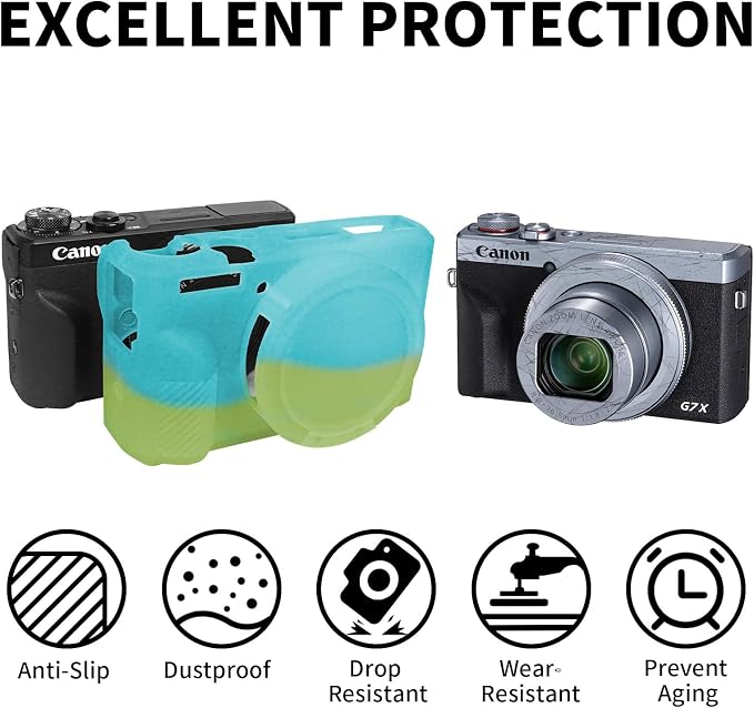 Easy Hood Camera Case Cover for Canon Powershot G7X Mark III (Green Blue) | With Removable Lens Cover,Soft Silicone Protective Case,Anti-Scratch,Slim Fit,Enhanced Grip,Lightweight Camera Accessories - Image 2