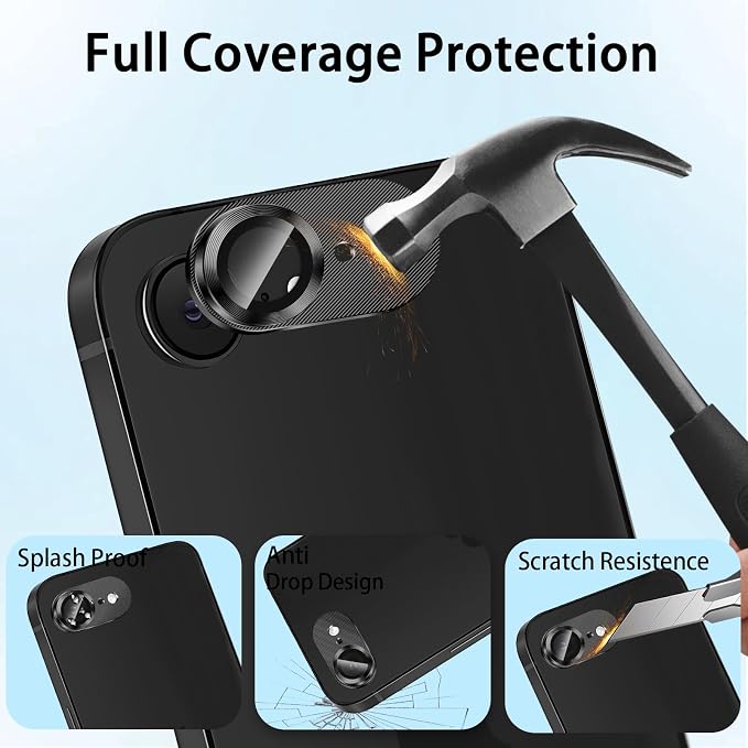 (3 Pack) Camera Lens Protector for iPhone 17e / iPhone 16e | Aluminum Alloy Sapphire Glass Camera Screen,Anti Scratch, Bubble Free,Tempered Glass Screen Protecto - Black - Image 7