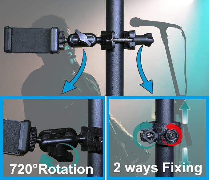 Phone Holder for Mic Stand Clamp for Music Microphone Stand Smartphone Mount Multi Angle 360° Swivel - Image 2