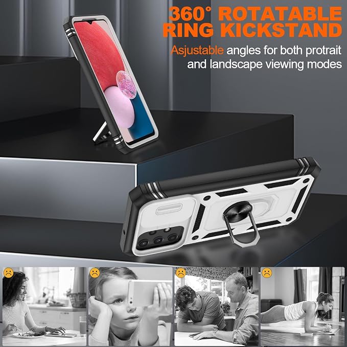 Gritup for Samsung Galaxy A13 4G Case with 2PCS Screen Protector, Build in 360° Rotating Ring Kickstand, Military Grade Protective Cover for A13 4G Phone, White+Black - Image 8