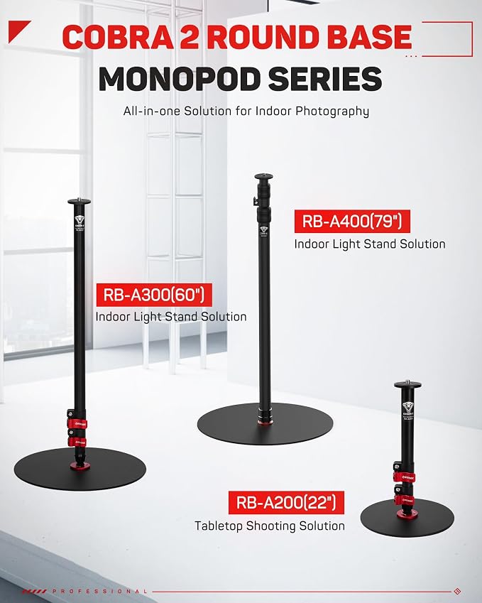 IFOOTAGE RB-A400 Round Base Light Stand Monopod 79" Tripod | Monopod for Cameras Lights Webcam, Live Streaming Vlogging, Stable Round Base Stand with 22LBS Payload - Image 9