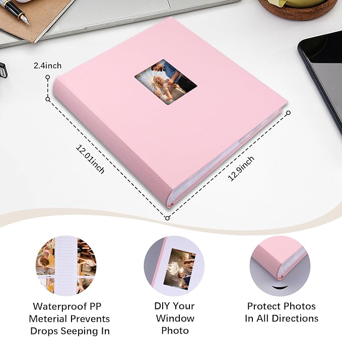 Photo Album 4x6 Vertical 600 Photos with Writing Space, Pink | Linen Cover, Acid-Free Pages, Clear PP Pockets, Memo Writing Space, Front Display Window, Family, Wedding & Travel Memories - Image 2