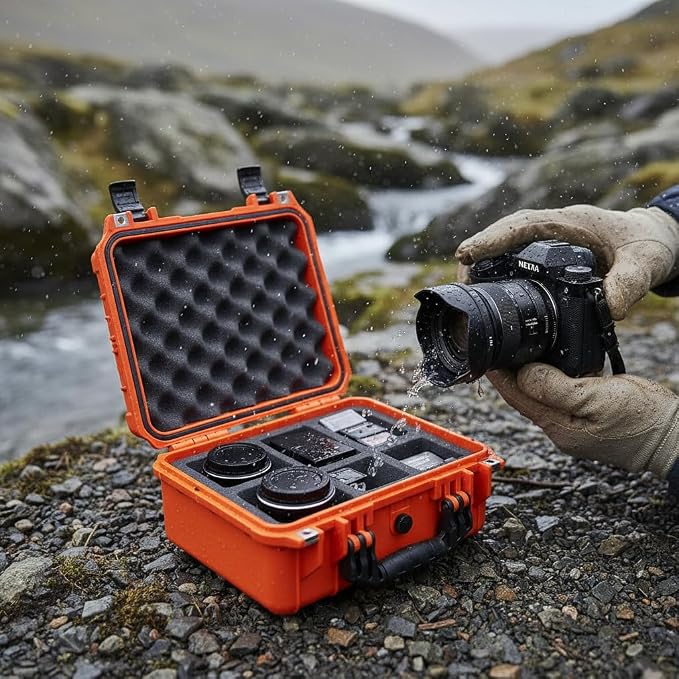 MEIJIA All Weather IP67 Waterproof Hard Camera Case,Hard Protective Case,Hard Case with Customizable Foam,Fit Use of Drones,Camera,Equipments,Pistols(Orange,13.35 x11.63x5.98inches) - Image 5