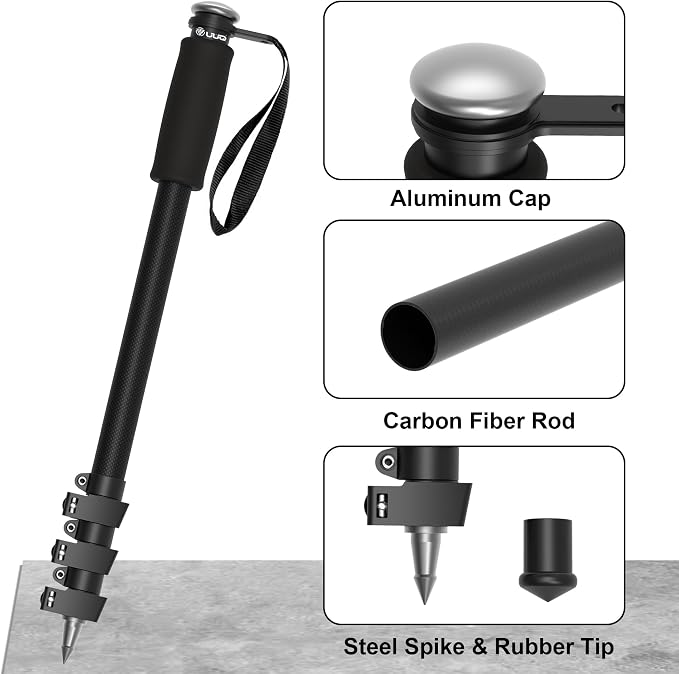 UUQ M4 Carbon Fiber Monopod Shooting Stick and Gun/Rifle Rest, 4-Section Adjustable Height, Durable and Lightweight Versatile Trekking Pole, Portable Compact for Hunting, w/Spike Foot - Image 4