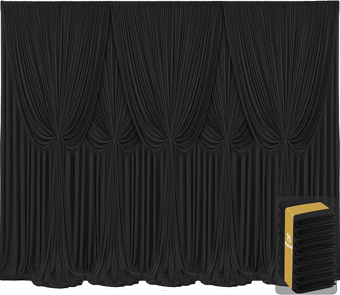 8 Panels Black Backdrop Curtains for Wedding Party Wrinkle Free Backdrops Curtain Drapes Fabric Decorations Photo Back Drop Cloth for Baby Shower Photography Stage Reception 40ft(W) x 12ft(H) by Tao-GePartyDecorations