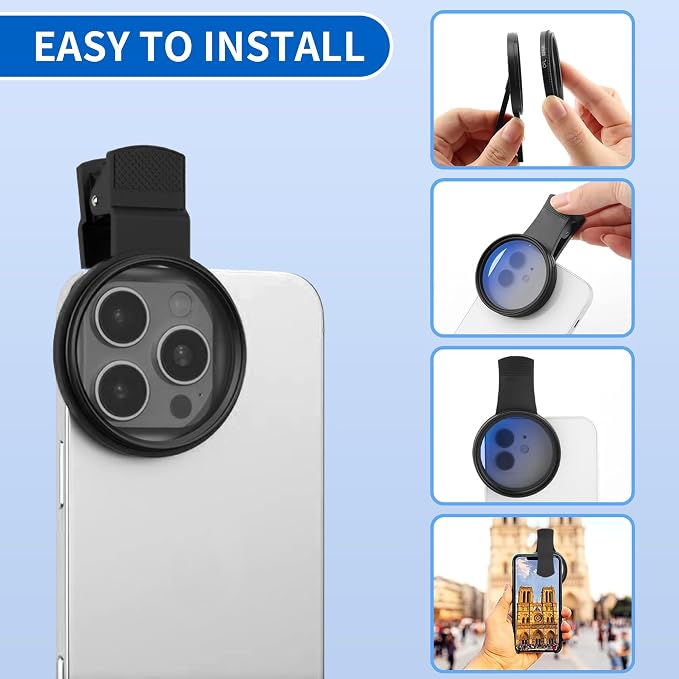 Wlizyzfhy 52mm Clip-on CPL Phone Camera Lens Filter | Universal CPL Filter Compatible with Smartphones, HD Polarizing Phone Lens to Reduce Glare Enhance Colors for Photos - Image 4