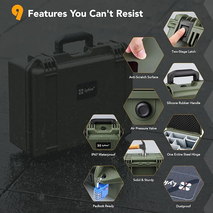 Lykus PVC1 Hard Case with Dividers for Cameras,Lenses,DJI Mavic/Air/Mini | For Photo Cameras,Drones,Portable Cameras and Their Mixes,6 Removable Dividers,Mesh Pockets,IP67 Waterproof,Shockproof - Image 5