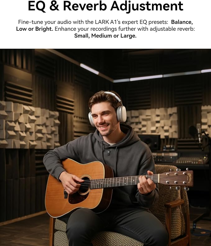 Hollyland Lark A1 Wireless Microphone for iPhone 17/16/15 & Android, 48kHz/24-bit, 3-Level Intelligent Noise Cancel, Mini Mic for YouTube, Podcast, Vlogging (Black, 2TX + USB-C RX + Charging Case) - Image 8