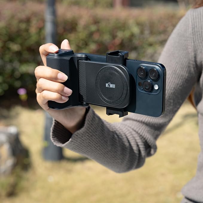 Phone Camera Grip with Remote Control for Smartphones Vlog Shooting | silicone anti-slip grip, detachable remote, dual cold shoe slots, 1/4" tripod thread, design for vlog video shooting - Image 8