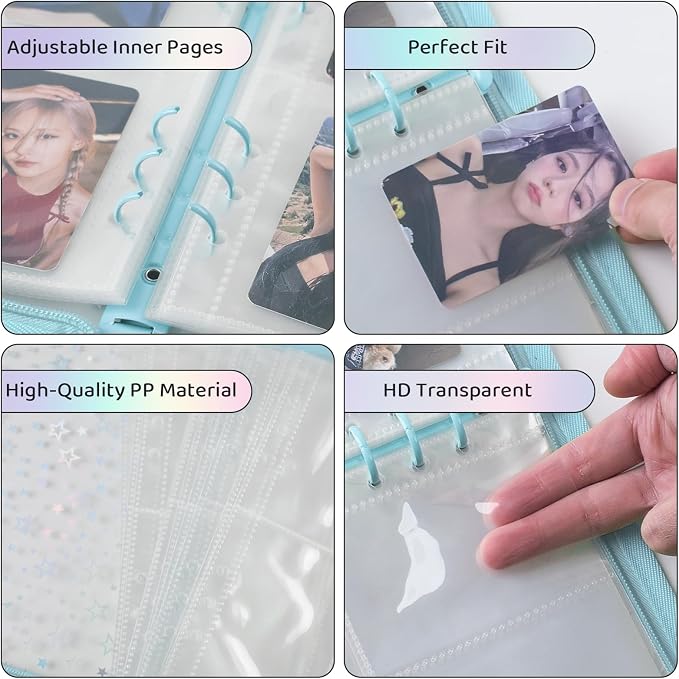 A5 Photocard Binder with 25 Pake 4-Pocket Pages, 6 Ring Photocard Holder Collector Storage Album Collecting Book with 200 Pockets for Organizing Photo,Trading,Game Card Collection (Blue) - Image 5
