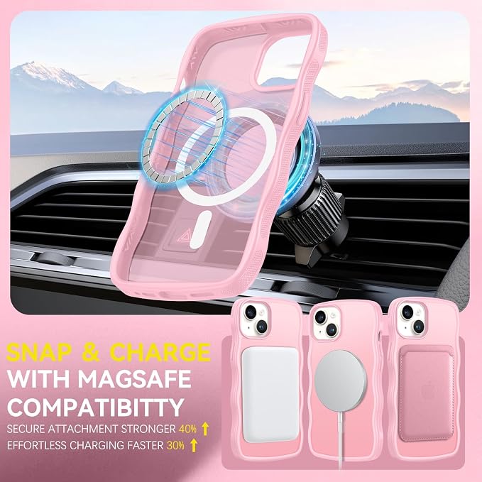 BENTOBEN Magnetic for iPhone 13 Case iPhone 14 Case, Cute Wavy [Compatible with MagSafe] Matte Anti-Slip Bumper Women Girls Boys Protective Cover for 13/14 6.1" Light Pink - Image 5