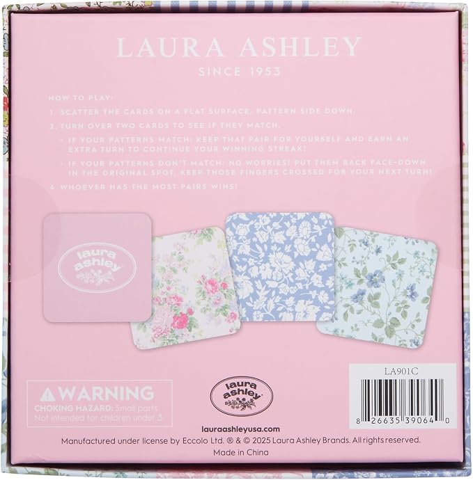 Laura Ashley Pretty Pattern Matching Game – 52 Floral Memory Cards in Decorative Gift Box – Classic Matching Game – Cognitive Brain Training & Family Fun | Pretty & Vintage Floral Designs, Decorative Storage Box with Ribbon Pull, Standard Card Size, Sm... - Image 5