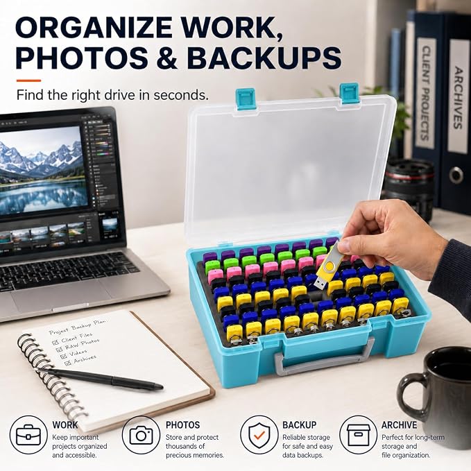 FULLCASE Flash Drive Case USB Memory Stick SD Card Storage Organizer- Holds 104pcs Thumb Drive Electronic Accessories Holder for Sandisk/for Samsung/for Inland/for PNY/for Netac (Aqua Blue) - Image 9
