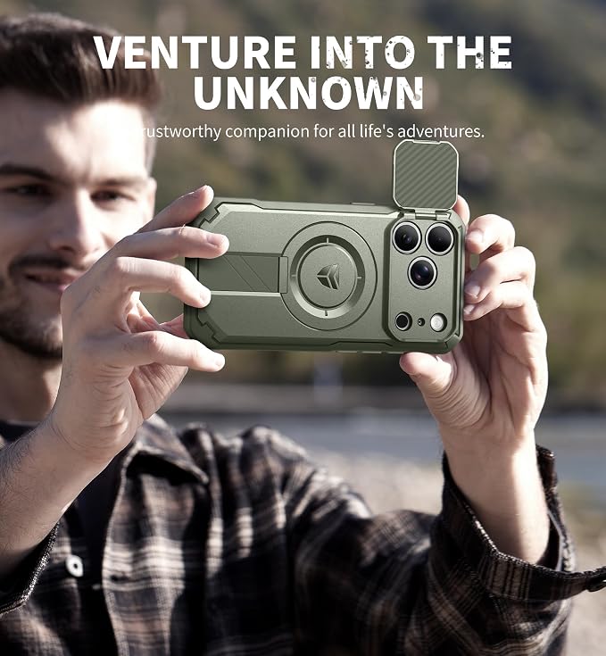 Dexnor for iPhone 17 Pro Case, [Built-in Flip Camera Cover & Camera Control Cover & Kickstand], Compatible with MagSafe, Heavy-Duty Rugged Shockproof Magnetic Phone Cover, 6.3 inch Army Green - Image 8