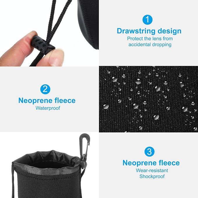 PATIKIL 4 Pcs 3.7" ID x 7.1" H Neoprene Lens Pouch Bag for DSLR Camera Lens, Black - Image 4