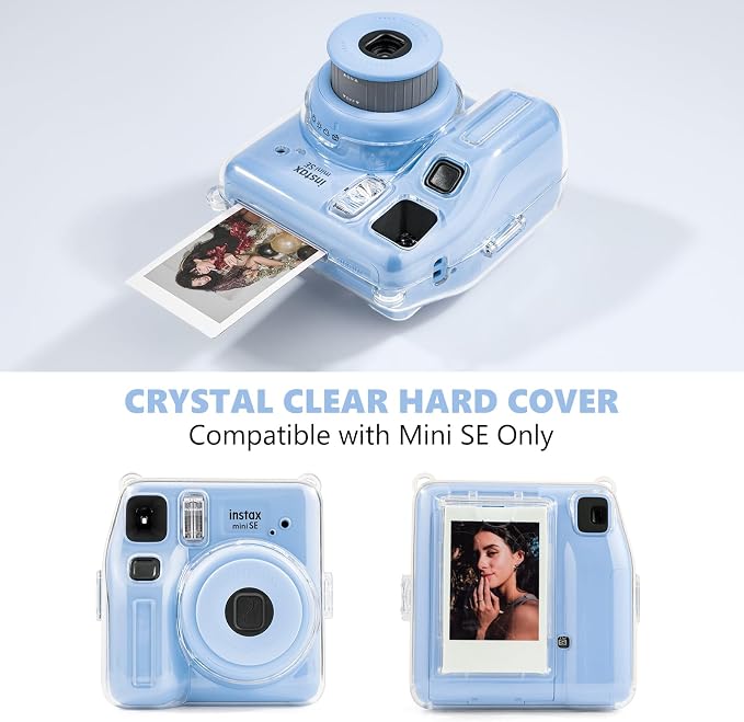 Fuji Mini SE Clear Case, Hard PC Protective Case for Instax Mini SE Instant Camera with Cute Cartoon Sticker & Adjustable Shoulder Strap - Blue Beach Sea - Image 2