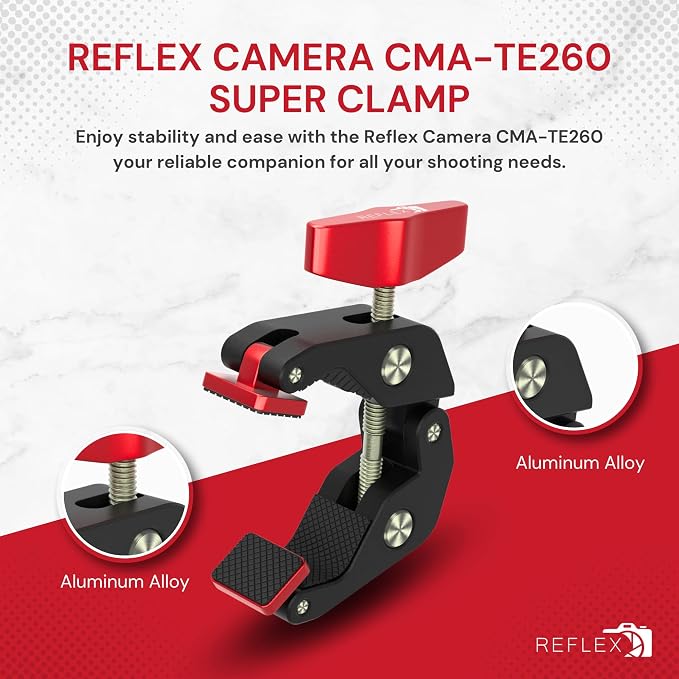 REFLEX CAMERA Super Clamp With 1/4" and 3/8" Threaded Holes for Mounting Cameras, Lights, Umbrellas, Hooks, Shelves, Plate Glass, Cross Bars, compatible with Magic Arm and more... - Image 5