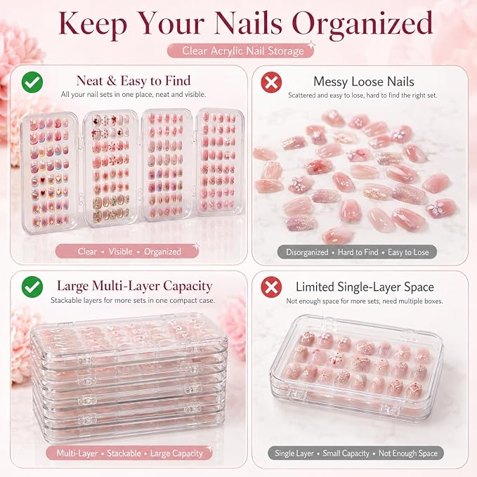 Tri-Fold Press On Nail Organizer Case | 4-Page Portable Storage Box for Fake Nails, Clear PET Plastic Travel Holder (6×3.2×1.8 inch) - Image 5