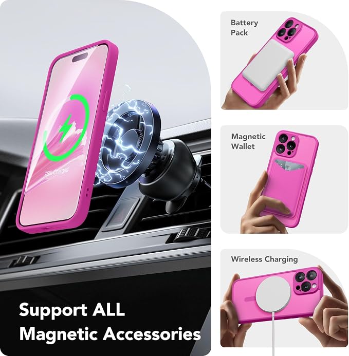 CAPRARO for iPhone 13 Pro Max Case, Compatible with MagSafe | Upgraded [Full Camera Protection] Shockproof Protective Slim Translucent Matte Magnetic Phone Case 6.7'', Shocking Pink - Image 3