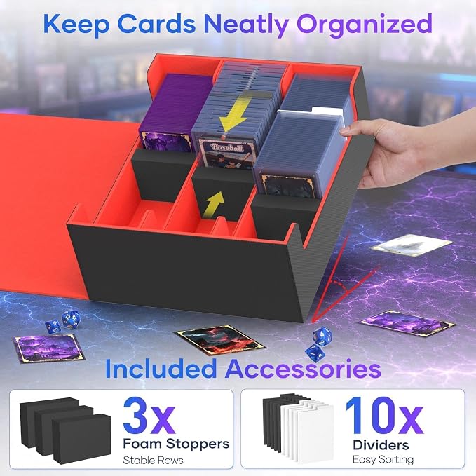 Mlikero Card Deck Case for Trading Cards 1800+, Trading Card Storage Box Fits Toploader and Magnetic Card Holder, Leather Magnetic Closure Deck Box Fit for MTG, TCG (Red) - Image 4