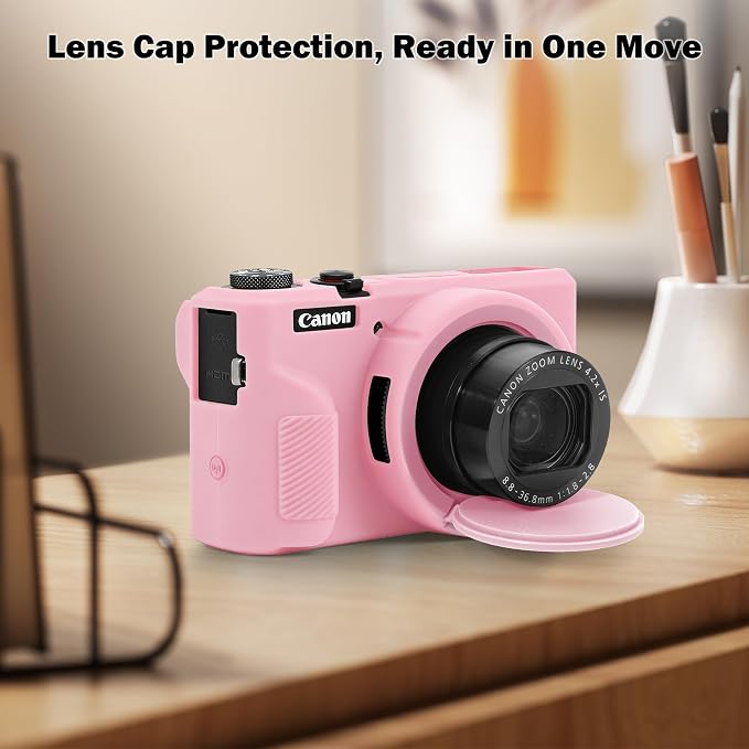 Silicone Camera Case for Canon PowerShot G7X Mark III (Pink) | Soft Silicone Case, Removable Lens Cover, 2 Screen Protectors & 1 Wrist Strap, Anti-Scratch, Lightweight Camera Accessories - Image 2