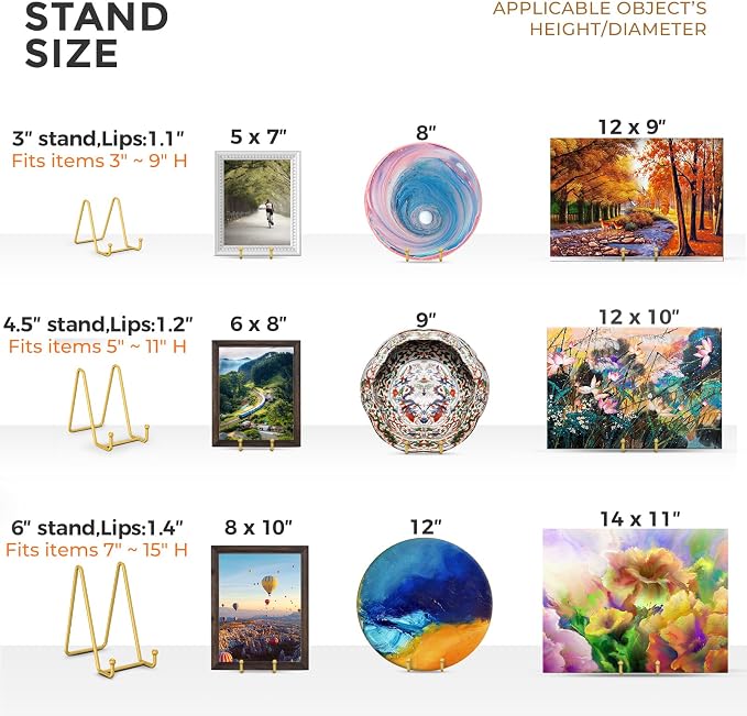 TR-LIFE Plate Stands for Display - 6 Inch Plate Holder Display Stand + Metal Frame Holder Stand for Picture, Decorative Plate, Photo Easel, Tabletop Art (Gold 2 Pack) - Image 8
