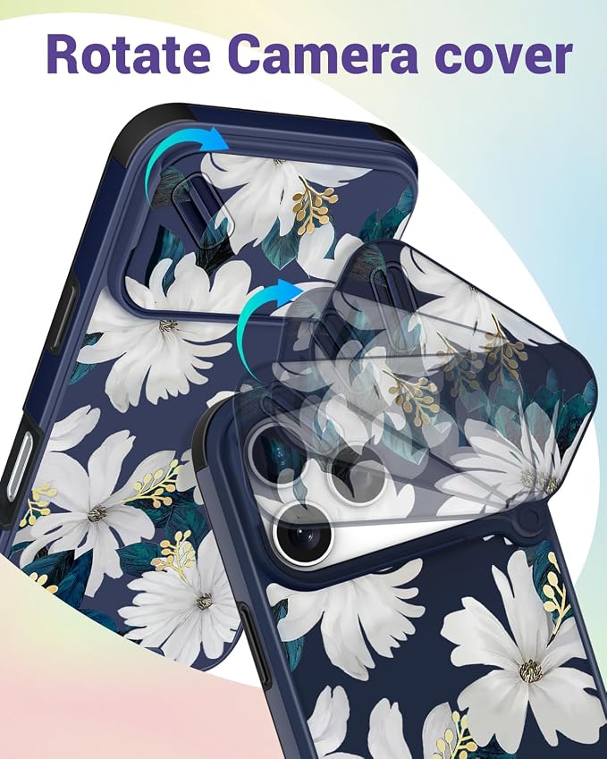 Buleens for iPhone 17 Pro Case 6.3 Inch - with Ring Stand & Camera Cover Aesthetic Cute Designed for Women Girls Kawaii Pretty Girly White Floral Phone Case for iPhone 17 Pro Compatible with Magsafe - Image 3
