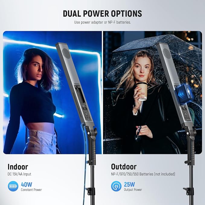 NEEWER Handheld 2.4G LED Video Light Stick Kit, Upgraded 40W Dimmable 3200K-5600K CRI97 with Stands/Filters/Carry Bag for Gaming Photography YouTube TikTok Video Recording, BH20B Ultra - Image 5