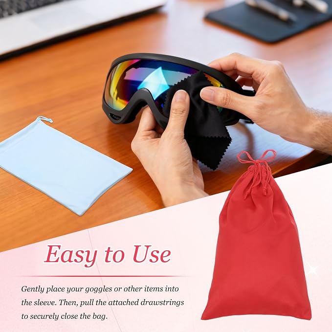 Ski Goggle Bag, Microfiber Bag with Cleaning Cloth Drawstring Pouch Soft Storage Sleeve Case Protection 2 Pcs & Pink/Light Green-Fitting for (Snow Swimming Goggle/Sunglasses) - Image 5
