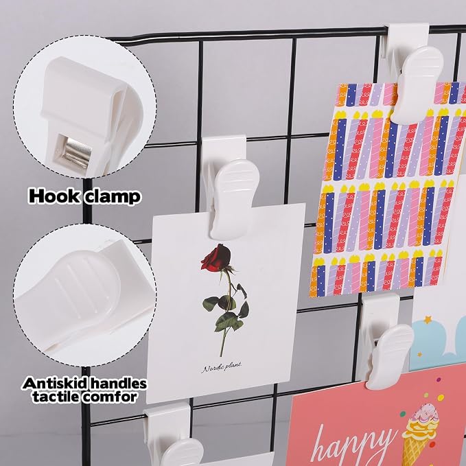 20 Pcs Grid Wall Hooks Clips, Gridwall Accessories Hanging Display Oil Painting Sign Panel Wall Wire Rack Clips for Retail, Art Exhibition and Workspace Organization Displays and Storage - Image 3