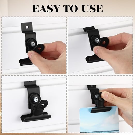 Duraaamo 12 Pack Chrome Slatwall Clips 2 Inch Wall Mounted Slatwall Display Hooks Hangers Slatwalls Storage Clips Accessories for Clothing Photo Frame Painting Arts Center Commercial Display(Black) - Image 4