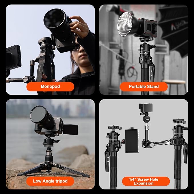 M1mini Carbon Fiber Monopod for Camera, 4-Section One-Button Lifting, Compact Portable Monopod with A32 Ball Head for Camera, Outdoor Travel Photography, Max Load 5kg, M1mini-A32 - Image 7