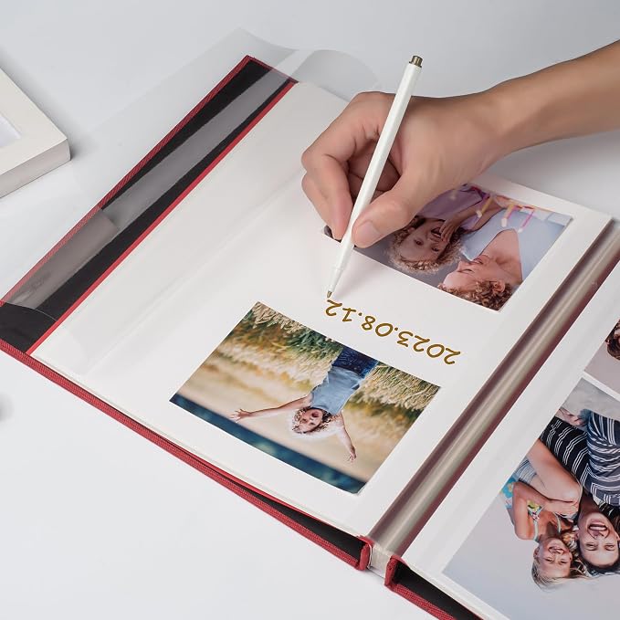 Photo Album Self Adhesive Scrapbook Album for 4×6 Pictures DIY Magnetic Linen Cover Album 15 Sheets/30 Blank Pages for Family Wedding, Birthday, Christmas, Anniversary (Red) - Image 3
