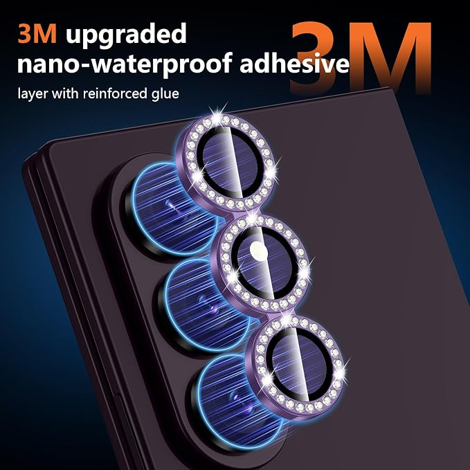 for Samsung Galaxy Z Fold 8 Ultra Camera Lens Protector, Individual Metal Ring Tempered Glass Lens Cover, [Strong Adsorption] Scratch Resistant Ultra-Thin HD Clear Lens Cover, 1 Set-Violet Diamond - Image 4