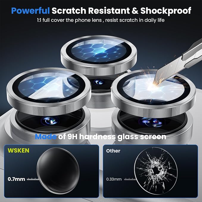 WSKEN for iPhone 17 Pro/iPhone 17 Pro Max Camera Lens Protector | Original Shooting Mode, Individual Metal Cover Film, Shatterproof HD Tempered Glass Camera Screen Protector, Silver - Image 3