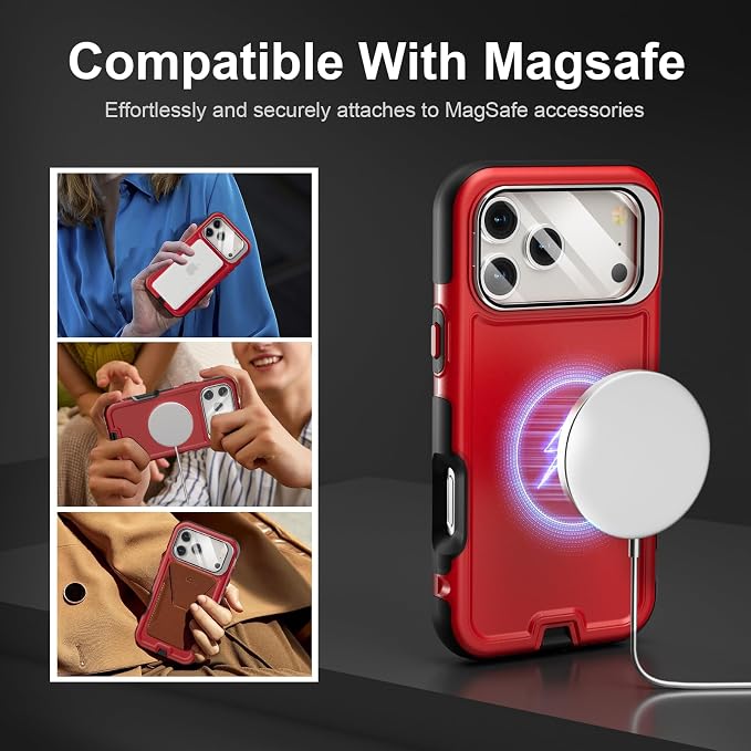 Follaroma Magnetic for iPhone 17 Pro Max Case with Camera Cover Stand, Red | Built-in Glass Camera Cover Stand,Compatible with MagSafe,Heavy Duty Shockproof Protective,Military-Grade Anti-DropDual Case - Image 4