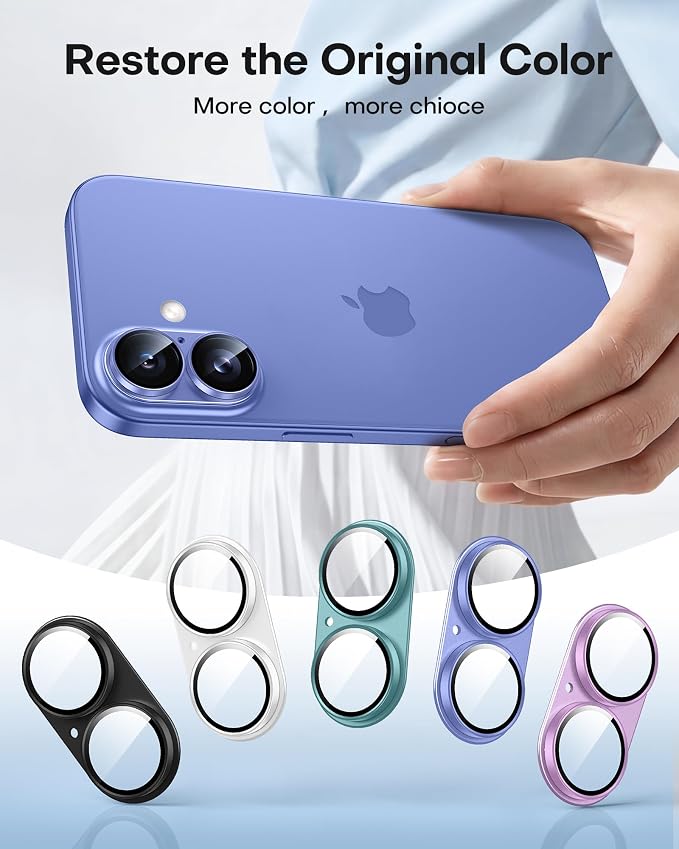TAURI 2 Pack for iPhone 16/iPhone 16 Plus Camera Lens Protector, Ultramarine - Image 7