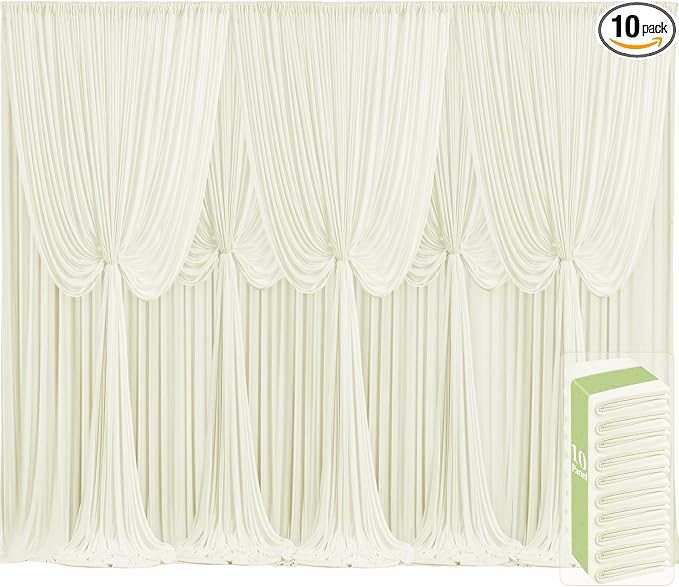 10 Panels Ivory Backdrop Curtains for Wedding Party Wrinkle Free Backdrops Curtain Drapes Fabric Decorations Photo Back Drop Cloth for Baby Shower Photography Stage Reception 50ft(W) x 12ft(H) by Tao-GePartyDecorations