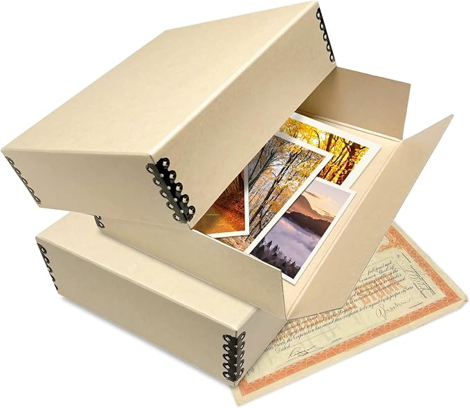 Lineco Drop Front Archival Storage Box, 8.75x10.75x3 in, Tan, 2 Pack | Acid-Free with Metal Edge, Preserves Picture Longevity, Organize Photos, Newspapers, Prints, Documents, Crafts, DIY - Image 7