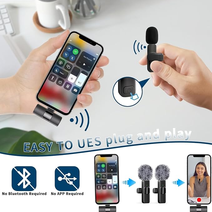 Professional Wireless Lavalier Microphone for iPhone, iPad, Android Phone, Mini Microphone, Wireless Lapel Mic for Video Recording, Interview Podcast Vlog YouTube Tiktok for Content Creators - Image 3