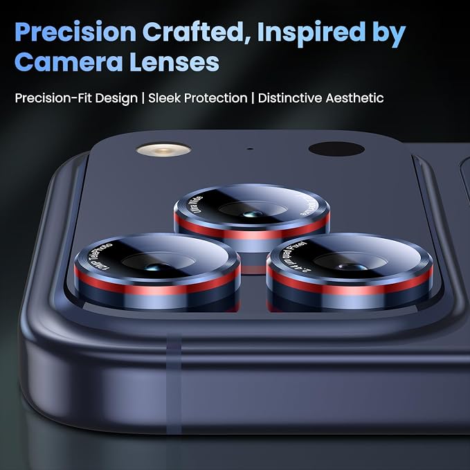 Uyiton for iPhone 17/16/15/14 (Pro Max & Pro) Camera Lens Protector | Unique Lines Text Design, Case-Friendly, Military-Grade Sapphire Glass Metal Camera Cover, Easy to Install, Blue+Red - Image 3