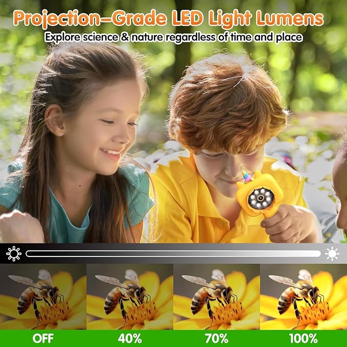 Kids Microscope, 2.4" Screen Handheld Digital Microscope 600X with 4K Camera & 8 LED Lights, Portable Pocket Microscope for Bugs Plants Nature Exploration, STEM Science Toy Gift Ages 3-12(Yellow) - Image 5
