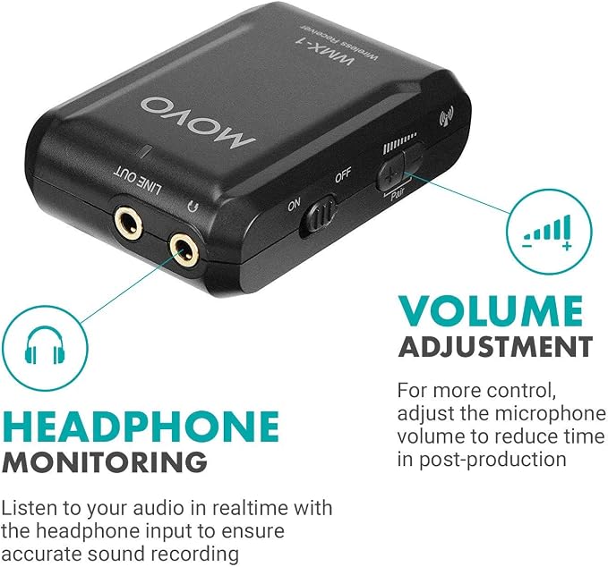 Movo WMX-1-DUO 2.4GHz Dual Wireless Lavalier Microphone System, Compatible with DSLR Cameras, Camcorders, iPhone, Android Smartphones, and Tablets, 200ft Audio Range, Great for Teaching Tutorials - Image 5